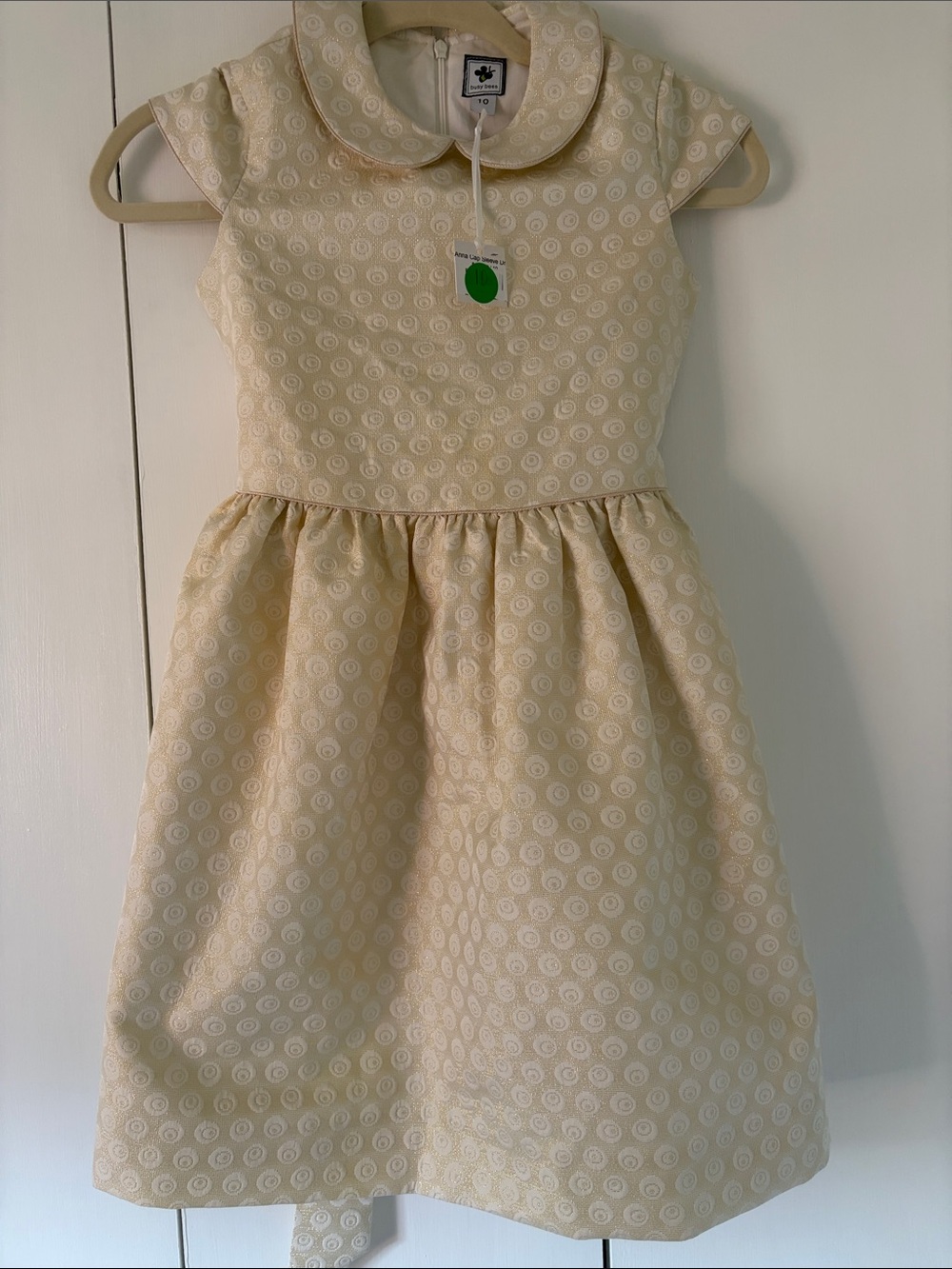 Busy Bees Girls' Cream Peter Pan Collar Capped Sleeve Dress Size 10